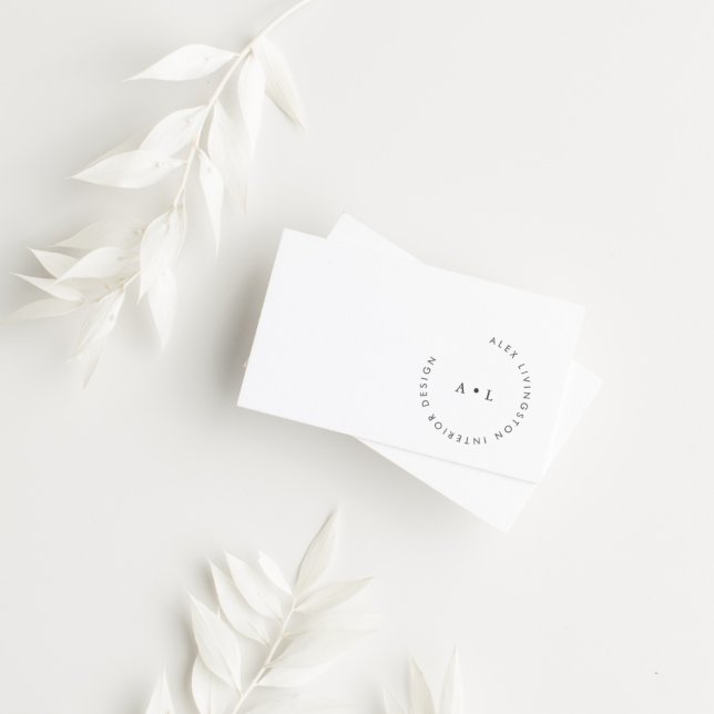 Cartão De Visita Minimalistic Modern Black White Circle Monogram (Criador carregado)