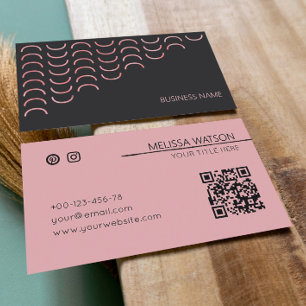 Cartão De Visita Mínimo abstrato preto e rosa feminino