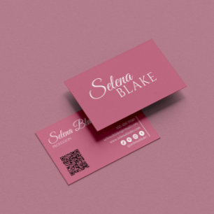 Cartão De Visita Mínimo branco e rosa Código QR moderno