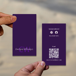 Cartão De Visita Mínimo - Código de QR Profundo Roxo - Solido Socia