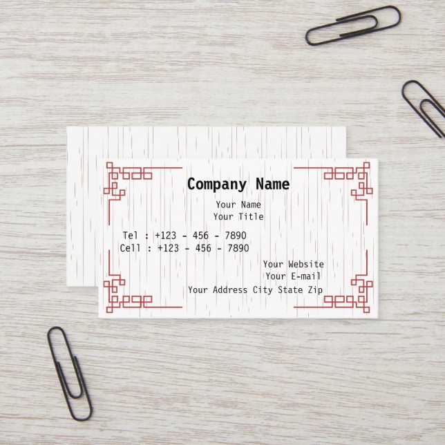 Cartão de visita mínimo com Motifs do Leste Asiáti (Frente/Verso In Situ)