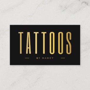 Cartão De Visita Mínimo de Artista de Tatuagem Preta e Dourada