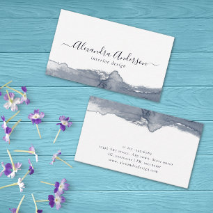 Cartão De Visita Mínimo de Caligrafia por Aquarela da Cinza Moderna