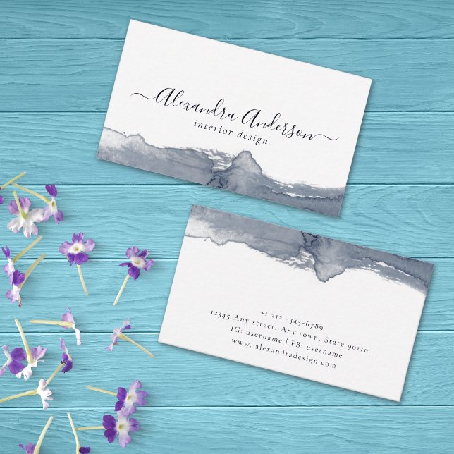 Cartão De Visita Mínimo de Caligrafia por Aquarela da Cinza Moderna (Modern Gray Watercolor Calligraphy Minimal Business Card)