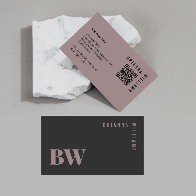 Cartão De Visita Mínimo de Cinza Rosa de Código QR Profissional (Criador carregado)