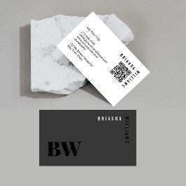 Cartão De Visita Mínimo de Código QR Profissional Branco Preto