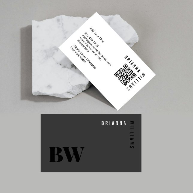 Cartão De Visita Mínimo de Código QR Profissional Branco Preto (Criador carregado)