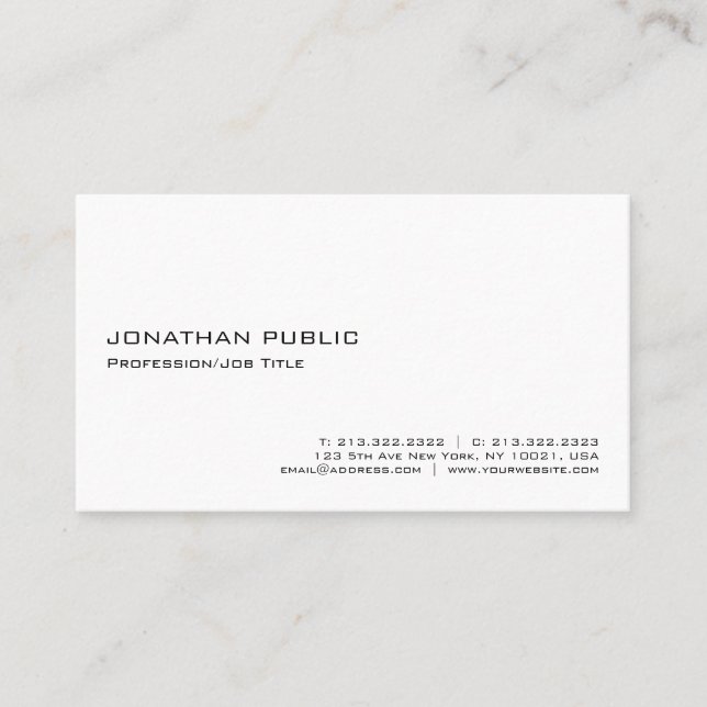 Cartão De Visita Mínimo Elegante branco moderno (Frente)