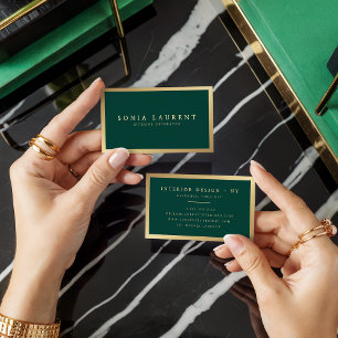 Cartão De Visita Mínimo elegante de floresta metálica verde-metálic