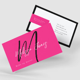 Cartão De Visita Mínimo Elegante de Monograma Rosa Quente e Negro