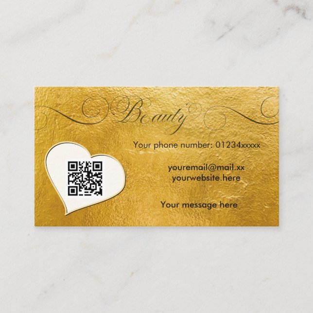 Cartão De Visita Mínimo elegante de ouro fino Qr code Beausalon (Frente)