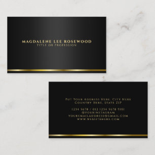 Cartão De Visita Mínimo Elegante linha Dourada em preto