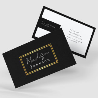 Cartão De Visita Mínimo Elegante negro e Dourado