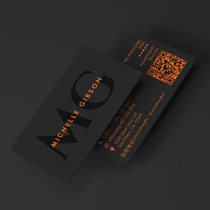 Cartão De Visita Mínimo Laranja Preto Iniciais Networking