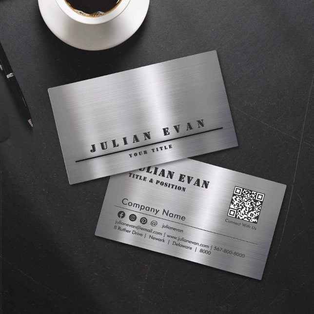 Cartão De Visita Mínimo Moderno Mínimo - Lâmpada (Modern Minimalist Shiny Brushed Metal Business Card)