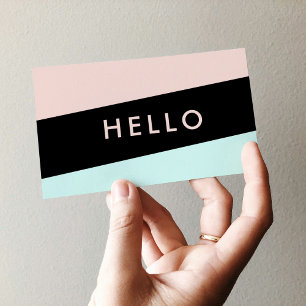 Cartão De Visita Mínimo Moderno Pink Pastel & Mint "Hello"
