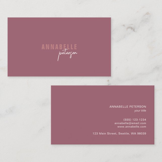 Cartão De Visita Mínimo moderno Rosa profissional com empoeiramento (Frente/Verso)