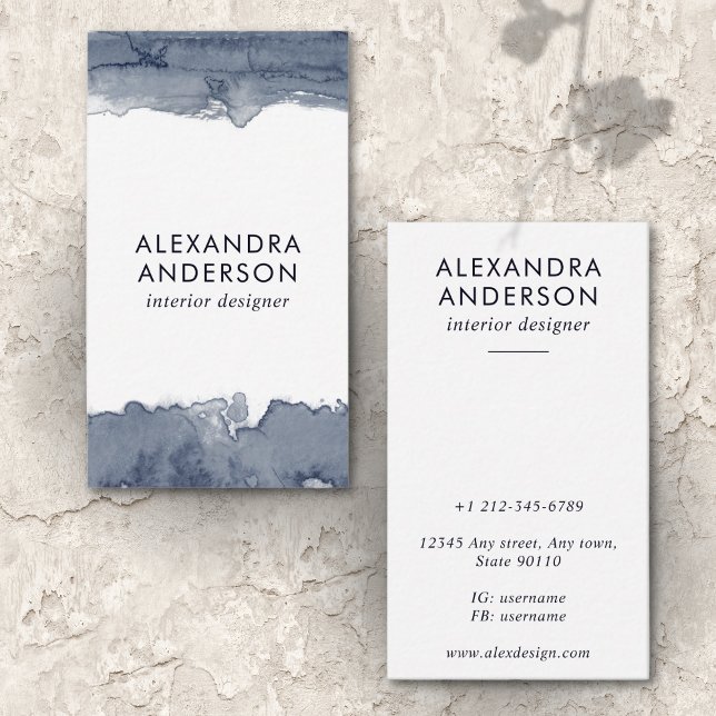 Cartão De Visita Mínimo para Cinza Profunda Elegante (Elegant Deep Grey Watercolor Professional Minimal Business Card)