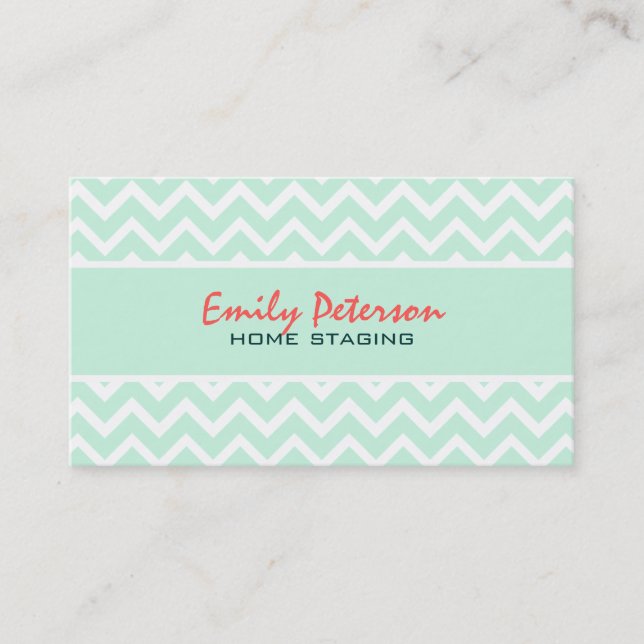 Cartão De Visita Mint Green Chevron E White Background (Frente)