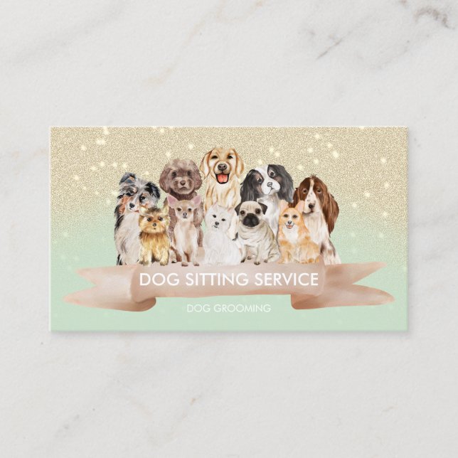 Cartão De Visita Mint Green Dourado Pet Grooming Dog Boutique (Frente)