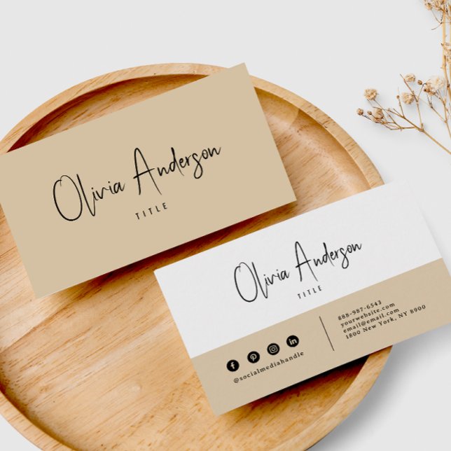 Cartão De Visita Minúsculo Beige Nêutral Boho Moderno (Criador carregado)