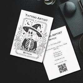 Cartão De Visita Mística Gótica Tarot Skeleton Celestial