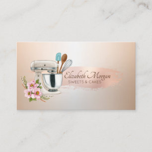 Cartão De Visita Mistura Floral Chic Rosa Dourado Pincelada,Padaria