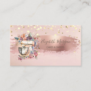 Cartão De Visita Mistura Floral,Confete Dourado, Pincelada 