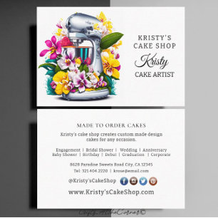 Cartão De Visita Misturador de Bolo Elegante Padaria Orquídeas Rosa