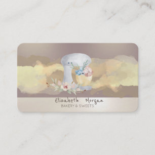 Cartão De Visita Misturador de Bolo Flor de Pincel com Cor de Água