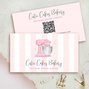 Cartão De Visita Misturador de Cozinha Rosa Bege Código QR Listras