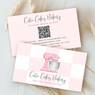Cartão De Visita Misturador de Cozinha Rosa Bege Código QR Xadrez P