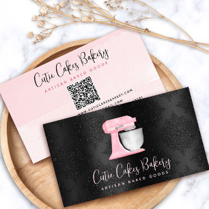 Cartão De Visita Misturador de Cozinha Rosa QR Code em Padaria Pret