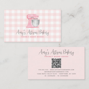 Cartão De Visita Misturador de Cozinha Rosa QR Code Xadrez Padaria