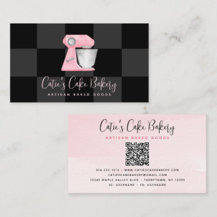 Cartão De Visita Misturador de Padaria Rosa Bege Código QR Xadrez P
