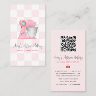 Cartão De Visita Misturador de Padaria Rosa Bege com Código QR de P