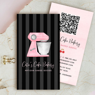 Cartão De Visita Misturador de Padaria Rosa Bege em Código QR de Li