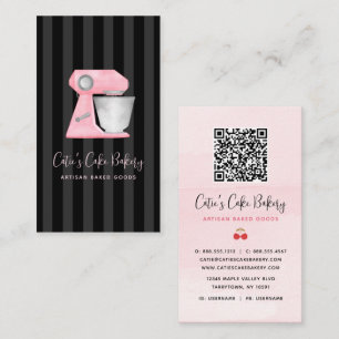 Cartão De Visita Misturador de Padaria Rosa Bege em Código QR de Li