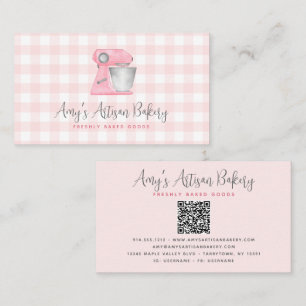 Cartão De Visita Misturador de Padaria Rosa Blush Código QR Padrão