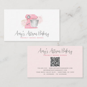 Cartão De Visita Misturador de Padaria Rosa Blush Código QR Pastry