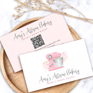 Cartão De Visita Misturador de Padaria Rosa Blush Código QR Pastry