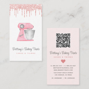 Cartão De Visita Misturador de Padaria Rosa Blush com Código QR de
