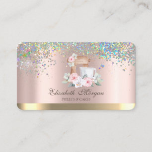 Cartão De Visita Misturador Elegante Confetes de Flores Dourado Ros