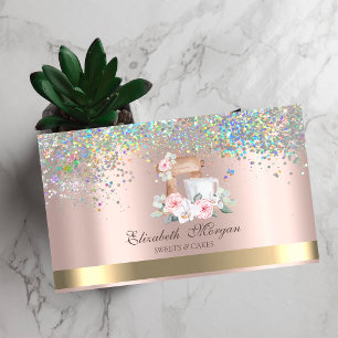 Cartão De Visita Misturador Elegante Confetes de Flores Dourado Ros