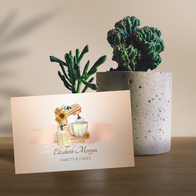 Cartão De Visita Misturador Elegante Girassóis Rosa do pincel Doura (Criador carregado)