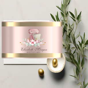 Cartão De Visita Misturador Flor Faixa Dourada Rosa Dourada Padaria