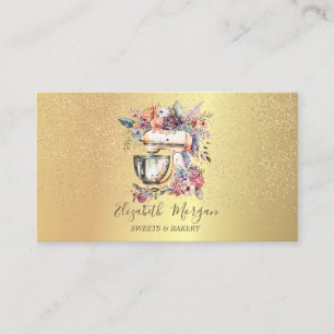 Cartão De Visita Misturador Floral de Confetti Dourado