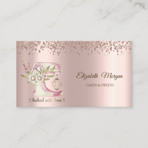 Cartão De Visita Misturador Floral de Diamantes Elegantes Padaria D