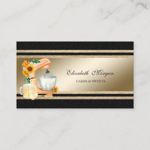 Cartão De Visita Misturador Floral Elegante Dourado Glitérico
