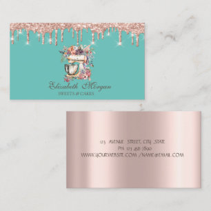 Cartão De Visita Misturador Floral Rose Gold Gotejante Verde Limão